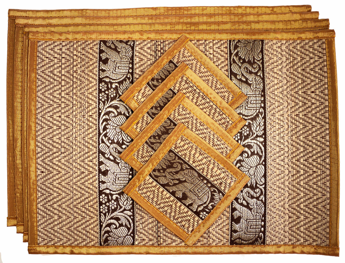 Hand-Woven Wicker Reed Placemats Coaster Set Alternative to Plastic Heat Resistant + Eco-Friendly Thai Style Durable Placemats, Available in 3 Different Sizes for Dining Table Set of 4