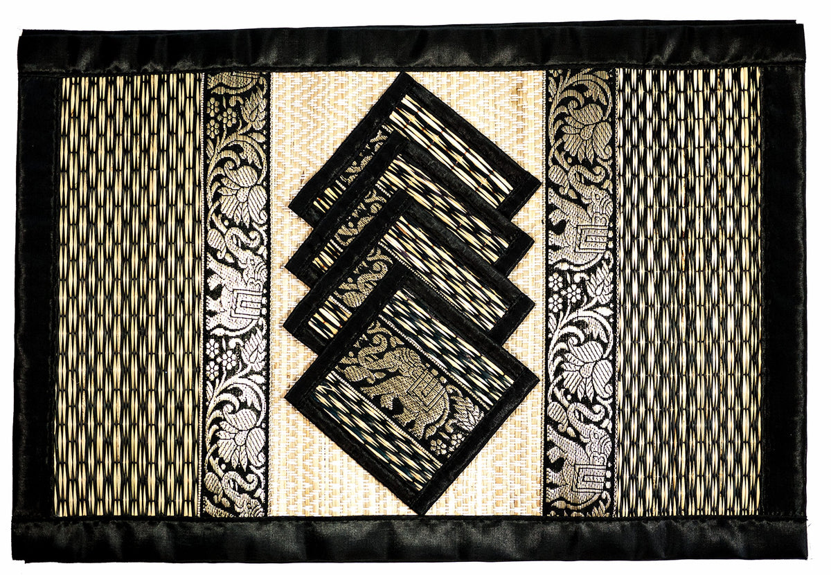 Hand-Woven Wicker Reed Placemats Coaster Set Alternative to Plastic Heat Resistant + Eco-Friendly Thai Style Durable Placemats, Available in 3 Different Sizes for Dining Table Set of 4