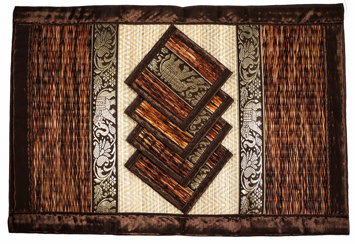 Hand-Woven Wicker Reed Placemats Coaster Set Alternative to Plastic Heat Resistant + Eco-Friendly Thai Style Durable Placemats, Available in 3 Different Sizes for Dining Table Set of 4