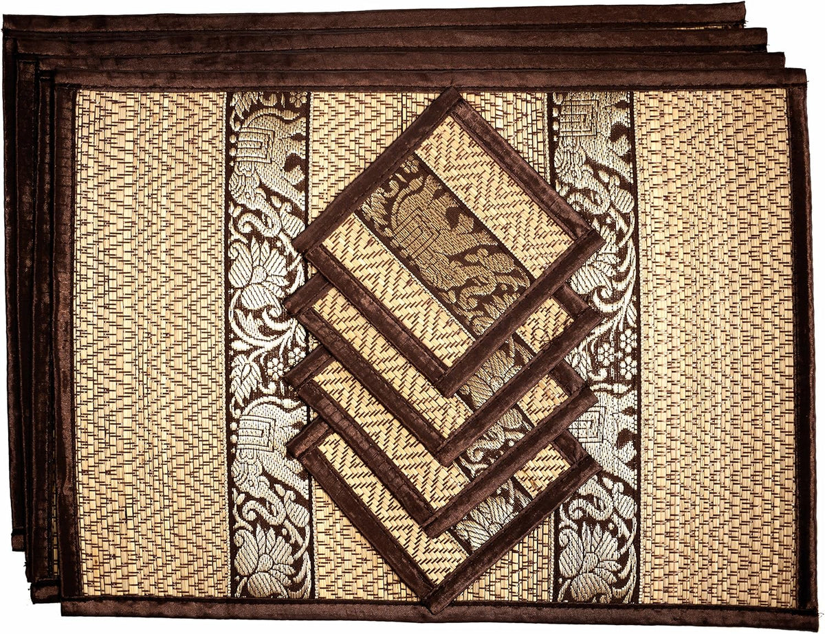 Hand-Woven Wicker Reed Placemats Coaster Set Alternative to Plastic Heat Resistant + Eco-Friendly Thai Style Durable Placemats, Available in 3 Different Sizes for Dining Table Set of 4