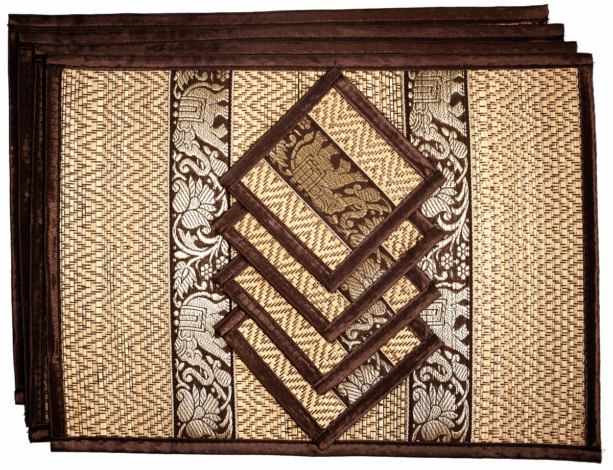 Hand-Woven Wicker Reed Placemats Coaster Set Alternative to Plastic Heat Resistant + Eco-Friendly Thai Style Durable Placemats, Available in 3 Different Sizes for Dining Table Set of 4