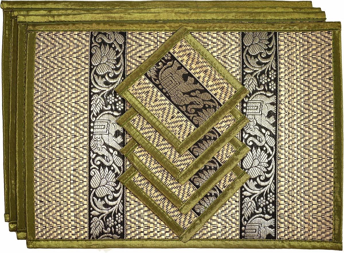 Hand-Woven Wicker Reed Placemats Coaster Set Alternative to Plastic Heat Resistant + Eco-Friendly Thai Style Durable Placemats, Available in 3 Different Sizes for Dining Table Set of 4