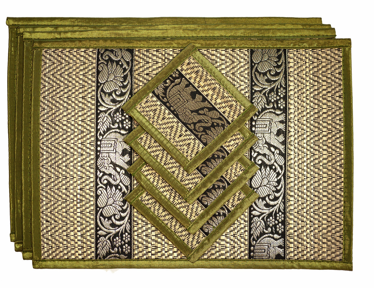 Hand-Woven Wicker Reed Placemats Coaster Set Alternative to Plastic Heat Resistant + Eco-Friendly Thai Style Durable Placemats, Available in 3 Different Sizes for Dining Table Set of 4
