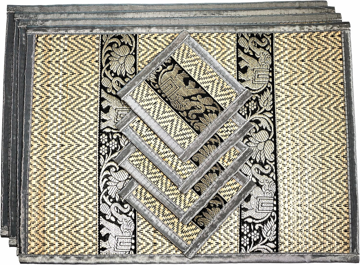 Hand-Woven Wicker Reed Placemats Coaster Set Alternative to Plastic Heat Resistant + Eco-Friendly Thai Style Durable Placemats, Available in 3 Different Sizes for Dining Table Set of 4