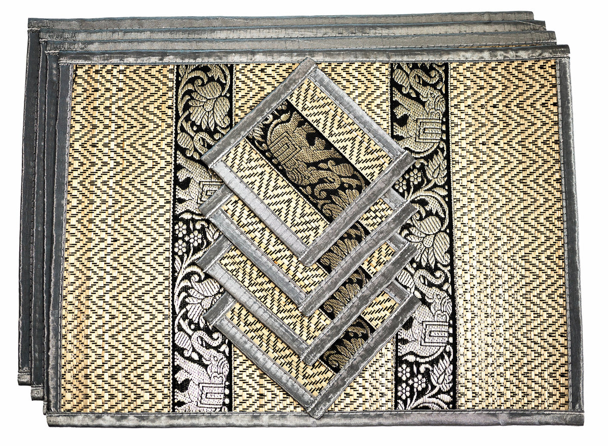 Hand-Woven Wicker Reed Placemats Coaster Set Alternative to Plastic Heat Resistant + Eco-Friendly Thai Style Durable Placemats, Available in 3 Different Sizes for Dining Table Set of 4