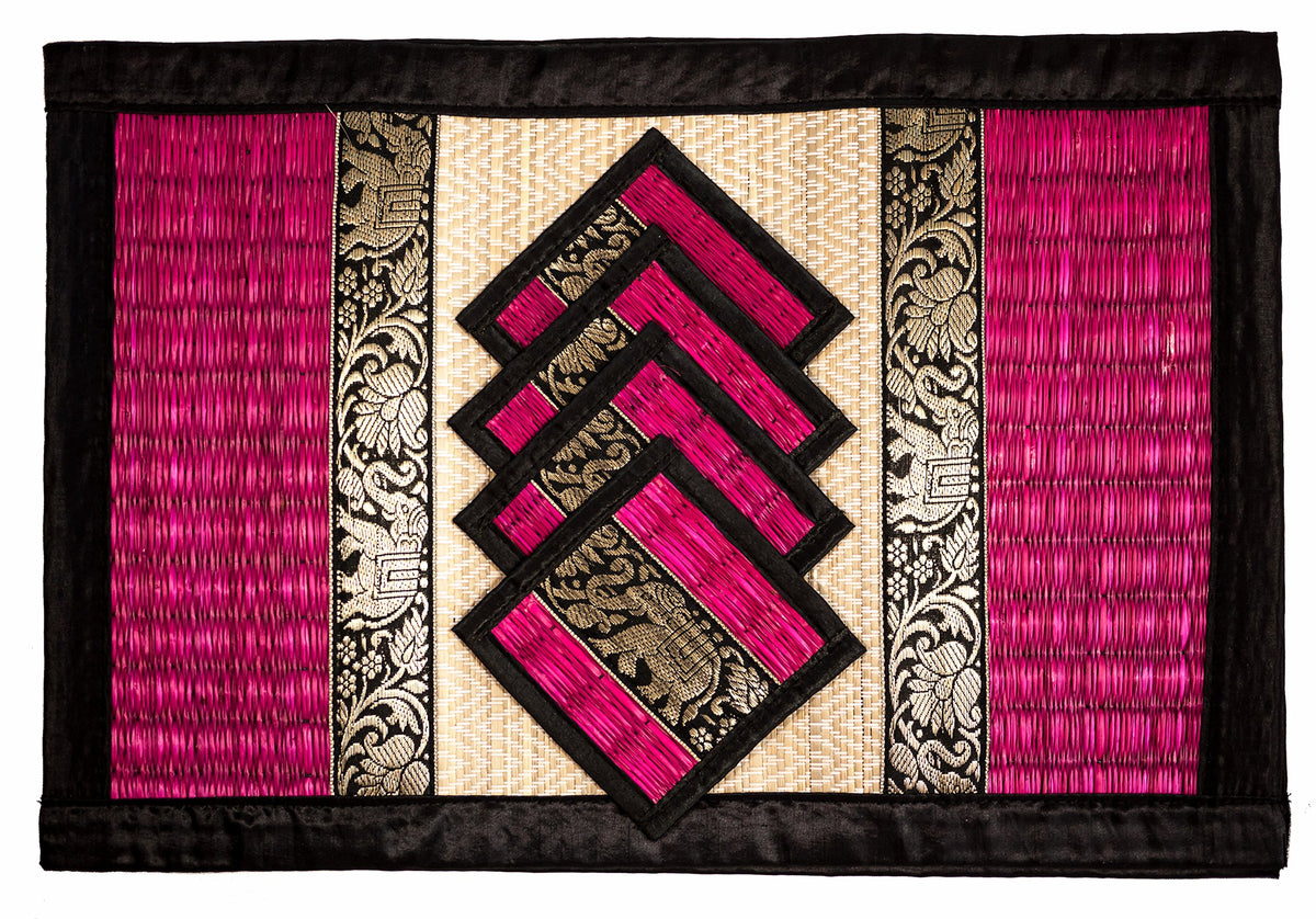 Hand-Woven Wicker Reed Placemats Coaster Set Alternative to Plastic Heat Resistant + Eco-Friendly Thai Style Durable Placemats, Available in 3 Different Sizes for Dining Table Set of 4