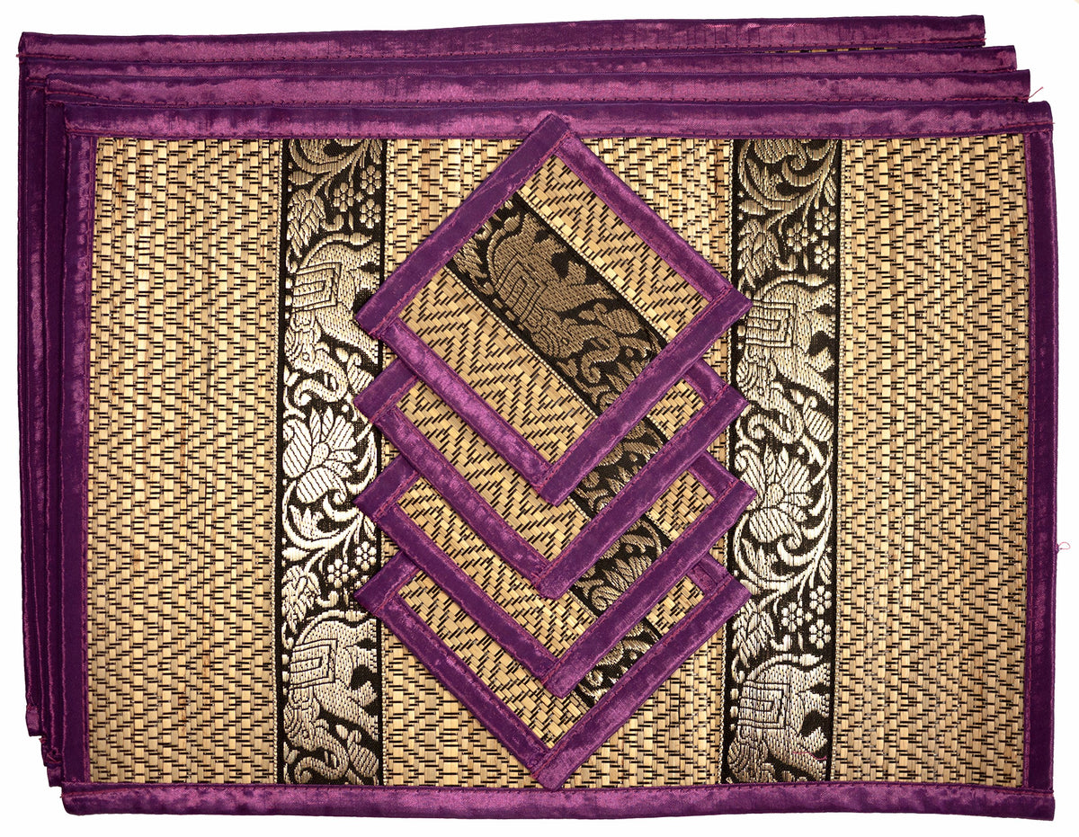 Hand-Woven Wicker Reed Placemats Coaster Set Alternative to Plastic Heat Resistant + Eco-Friendly Thai Style Durable Placemats, Available in 3 Different Sizes for Dining Table Set of 4