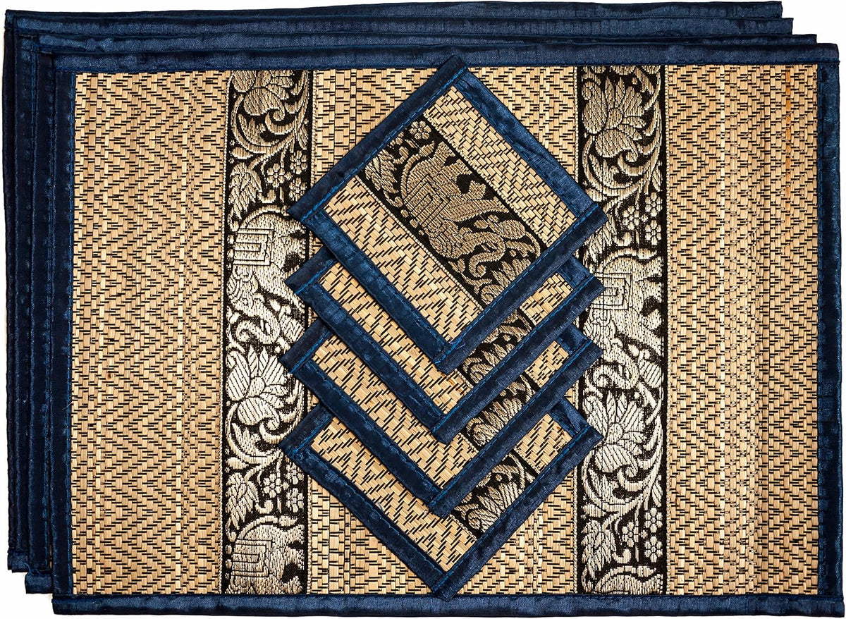 Hand-Woven Wicker Reed Placemats Coaster Set Alternative to Plastic Heat Resistant + Eco-Friendly Thai Style Durable Placemats, Available in 3 Different Sizes for Dining Table Set of 4