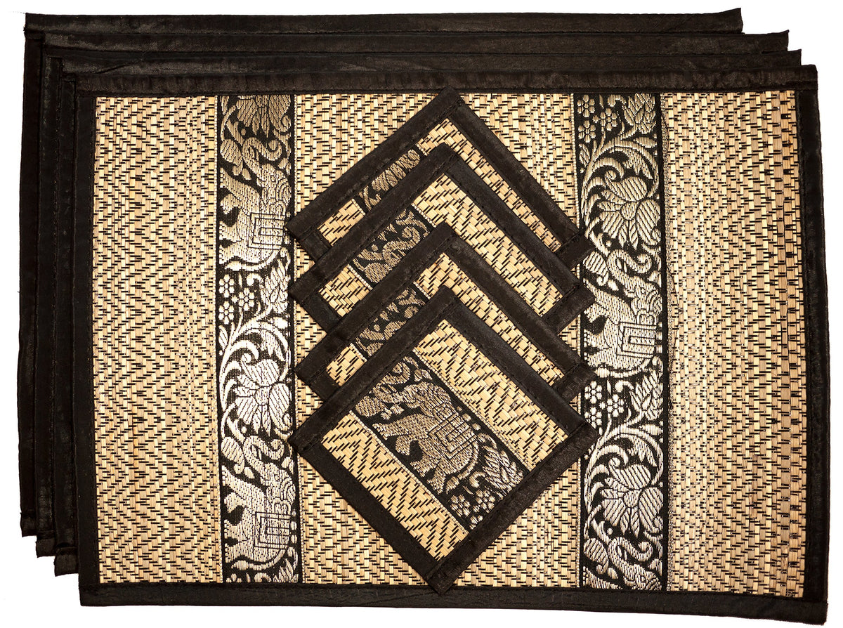 Hand-Woven Wicker Reed Placemats Coaster Set Alternative to Plastic Heat Resistant + Eco-Friendly Thai Style Durable Placemats, Available in 3 Different Sizes for Dining Table Set of 4