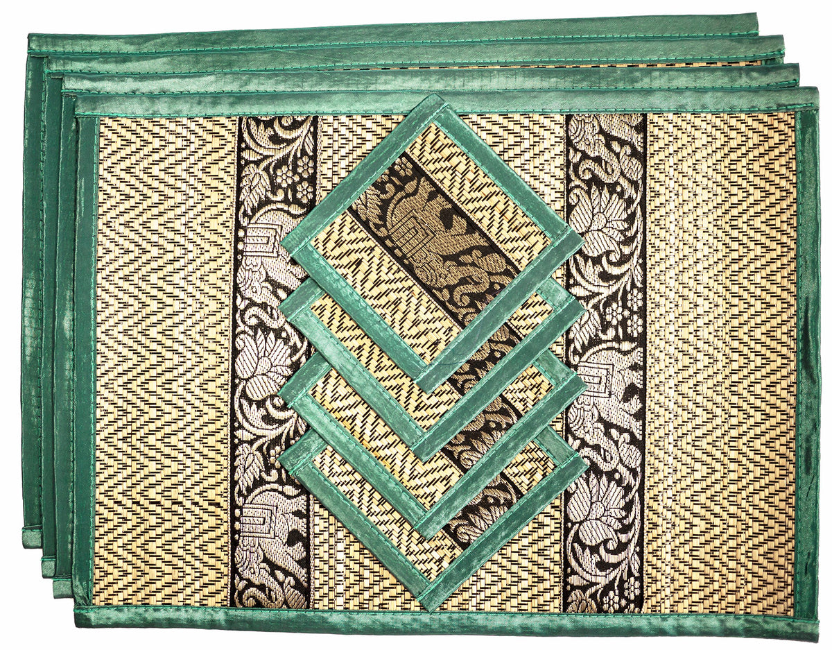 Hand-Woven Wicker Reed Placemats Coaster Set Alternative to Plastic Heat Resistant + Eco-Friendly Thai Style Durable Placemats, Available in 3 Different Sizes for Dining Table Set of 4
