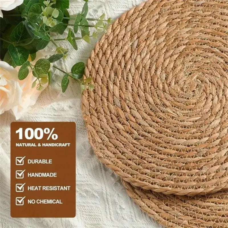 6 pack hand woven round water hyacinth placemats heat resistant non slip natural rattan table mats farmhouse Boho Placemats Set boho dining table decor
