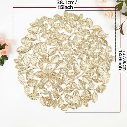 8-Piece Round Leaf Table Mats, Wipeable, Washable Placemats, Modern Style, Perfect for Weddings, Holidays, Parties, Elegant Home Decor