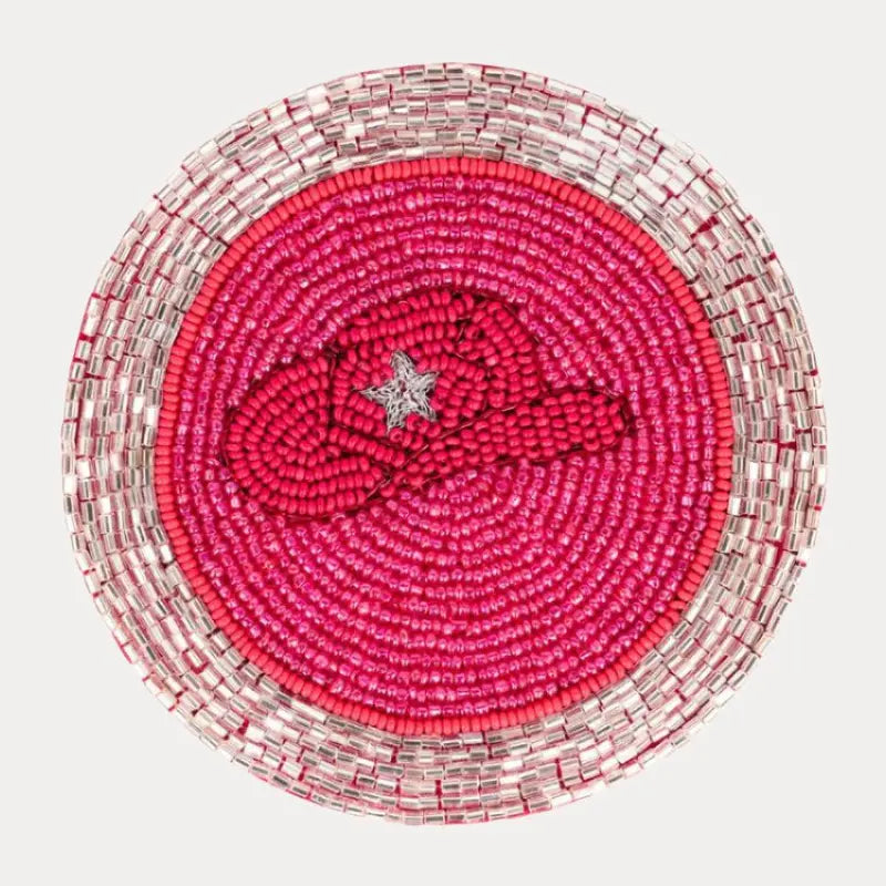 BuDhaGirl Luxe Hand-Beaded Embroidered 4-in Circle Indian Patterned Drink Coasters - Set of 4, Indoor Kitchen Tableware Accessory