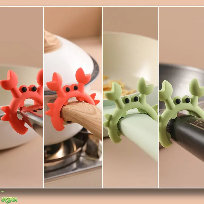 Crab Form 2-Piece Silicone Utensil Holder Set - Heat-Resistant Adjustable Clip-On Spoon Rest, Steam Releaser for Pans, Kitchenware Cooking Tools Utensils for Household Kitchen Supplies