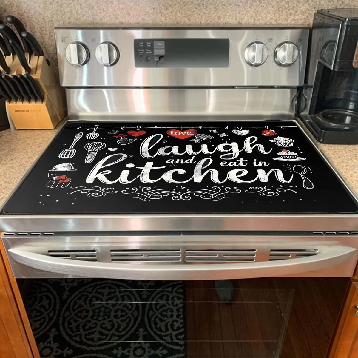 Modern Kitchen Stove Top Rubber Mat, 1 Count Waterproof & Heat Resistant Kitchen Stove Top Mat with 2 Hooks, Kitchen Decorative Placemat for Home Dining Room Barbecue Office, Dinnerware, Kitchenware, Household Placemat