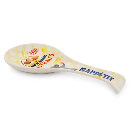Disney Pixar Ratatouille Icon Collage "Bon Appetit" Ceramic Spoon Rest Holder, Microwave-Safe Kitchen Helper for Spoons, Ladles, Cutlery, Utensils