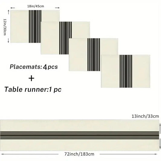 1 piece/5 piece set/7 piece table flag+Kitchen Decorative placemat set, Coasters, Rectangle, with black and white striped pattern design suitable for daily use in kitchens, dining tables, living rooms, weddings, indoor and outdoor homes, holiday gifts