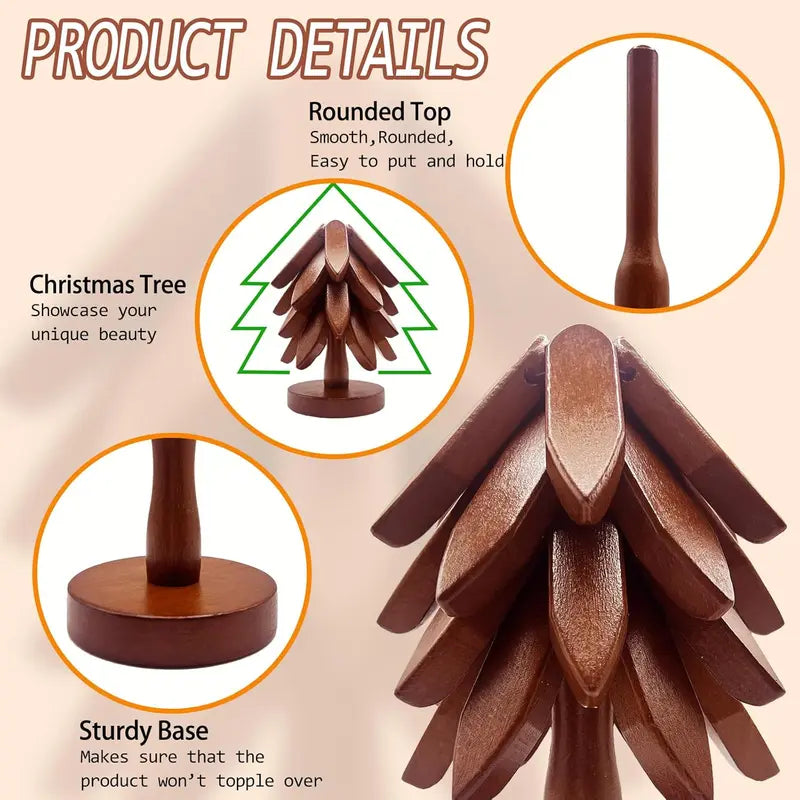 Wooden Trivets for Hot Dishes, Tree Shape Trivet Set, 4 Wooden Trivets + 1 Stand, Stackable Christmas Tree Design, Natural Foldable Kitchen Wooden Trivet, for Pans, Pot, Bowl, Teapot, Hot Pot Holder