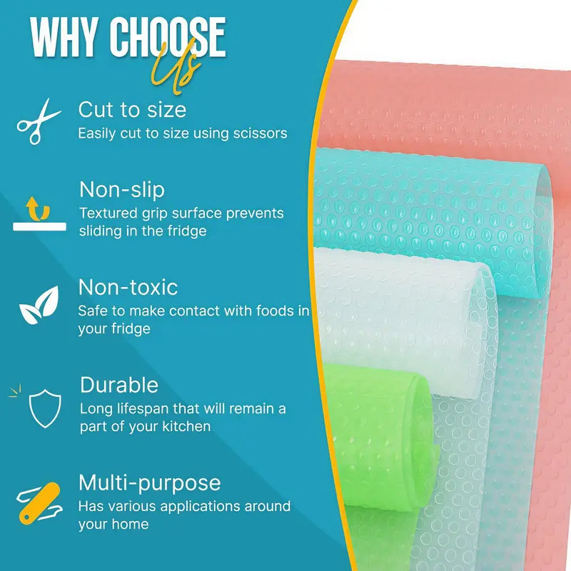 LMMAKE 4PCS Fridge & Drawer Storage Mats Heat-Resistant EVA Plastic Washable Patterned Design Multi-Purpose for Cabinets Fridge & Kitchen Durable Plastic Mats with Feature Easy to Clean Protect Surfaces from Spills Stains & Scratches Coasters Blue