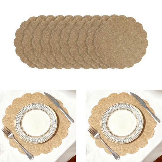 12pc Round Floral Jute Table Mats, 12.99 Inch Rustic Linen Placemats, Household Placemat, Kitchen Decorative Placemat, Bulk Farmhouse Decor, Wedding Mat, Boho Style, Boho Placemats Set, Floral Pattern Placemat, Reusable
