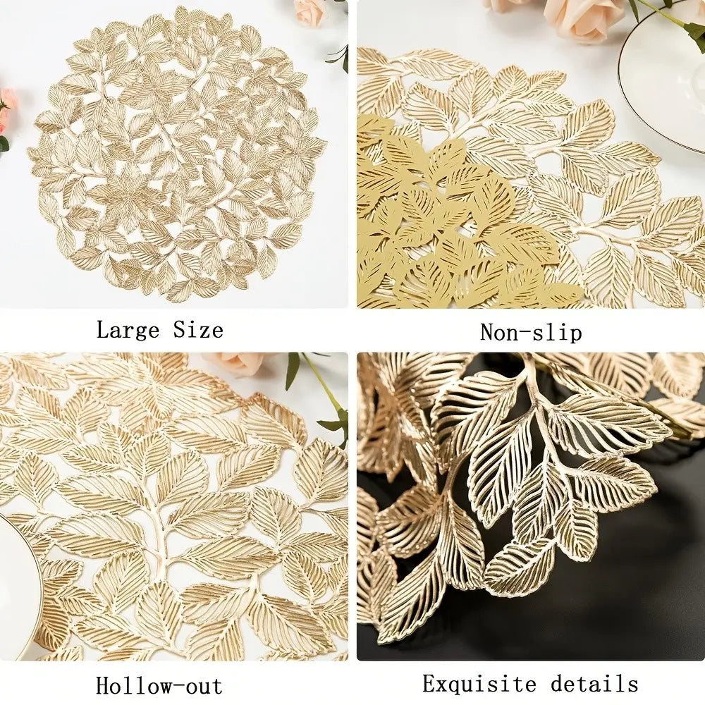 8-Piece Round Leaf Table Mats, Wipeable, Washable Placemats, Modern Style, Perfect for Weddings, Holidays, Parties, Elegant Home Decor