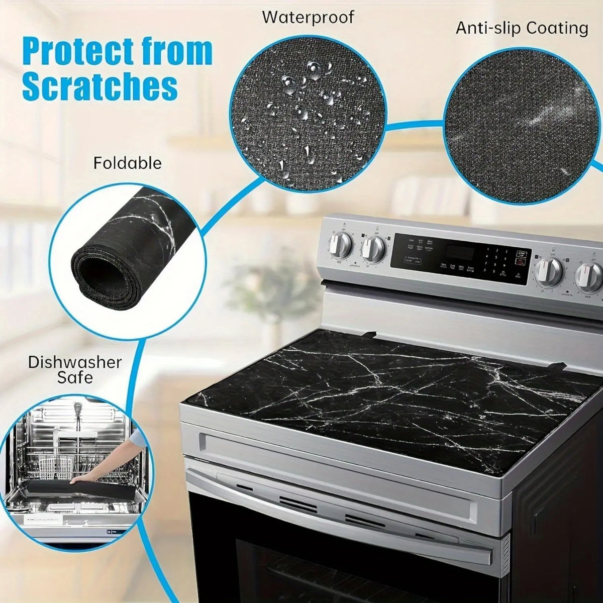 Modern Kitchen Stove Top Rubber Mat, 1 Count Waterproof & Heat Resistant Kitchen Stove Top Mat with 2 Hooks, Kitchen Decorative Placemat for Home Dining Room Barbecue Office, Dinnerware, Kitchenware, Household Placemat