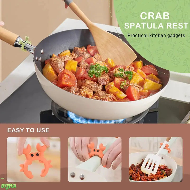 Crab Form 2-Piece Silicone Utensil Holder Set - Heat-Resistant Adjustable Clip-On Spoon Rest, Steam Releaser for Pans, Kitchenware Cooking Tools Utensils for Household Kitchen Supplies
