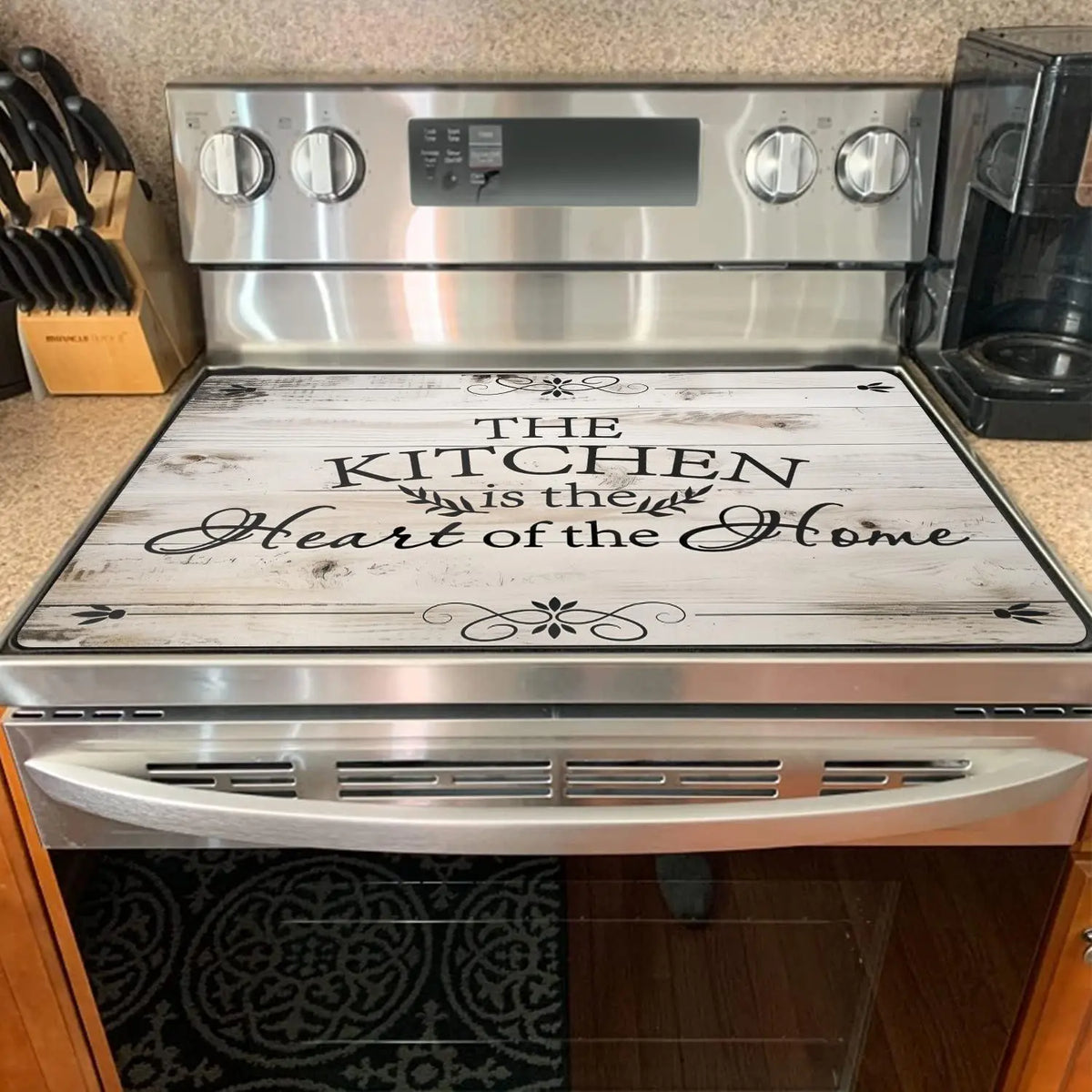Modern Kitchen Stove Top Rubber Mat, 1 Count Waterproof & Heat Resistant Kitchen Stove Top Mat with 2 Hooks, Kitchen Decorative Placemat for Home Dining Room Barbecue Office, Dinnerware, Kitchenware, Household Placemat