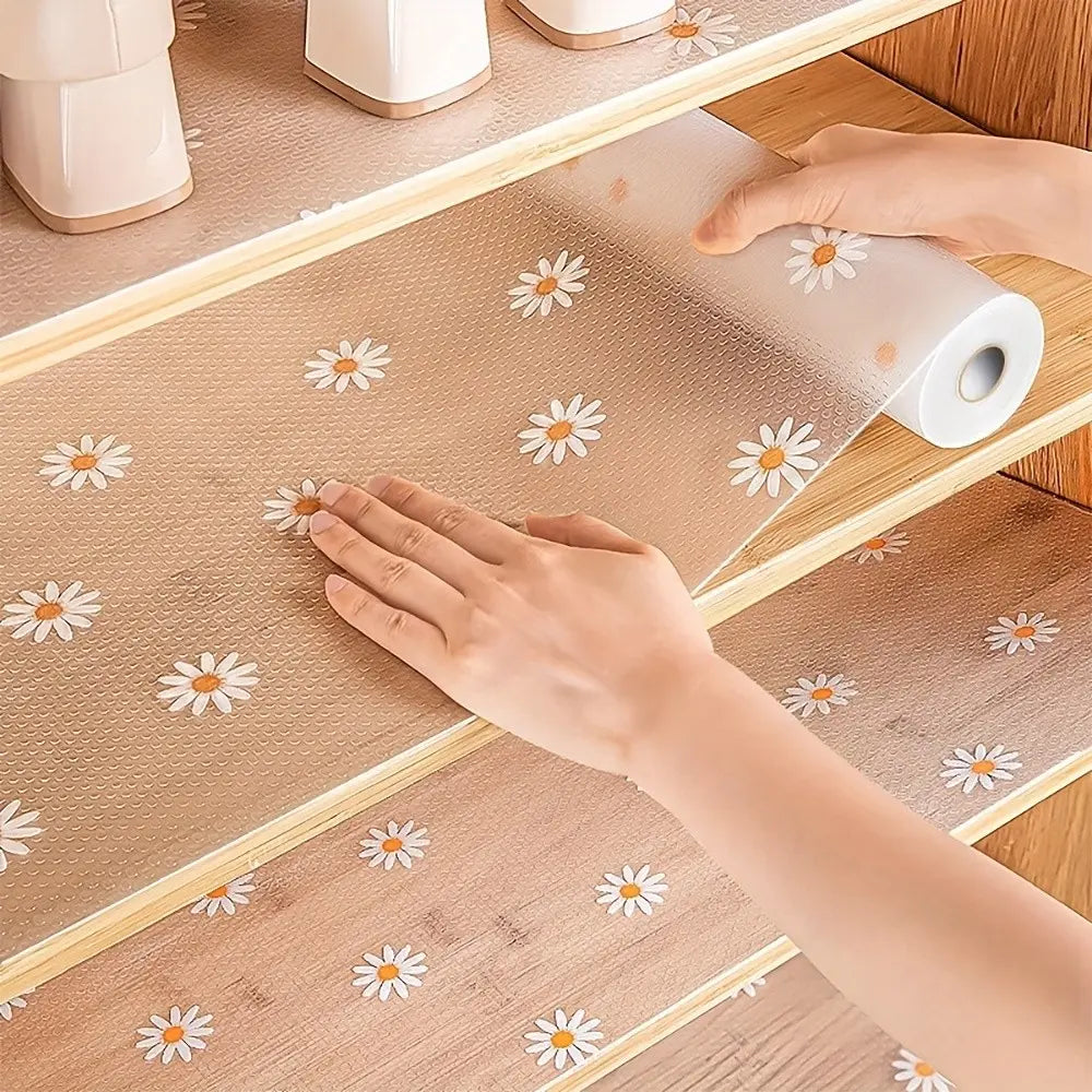 Eva Kitchen Drawer Liner, Non-Stick Waterproof Oil-Resistant, Daisy Pattern, Easy Clean Durable, Anti-Slip Shelf Protector