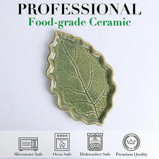 Ceramic Spoon Rest for Stove Top - Cute Green Leaf Shaped Spoon Rest/Spoon Holder for Kitchen Countertop - Cooking Kitchen Spoon Rest Utensil Rest Spatula Rest (Green)