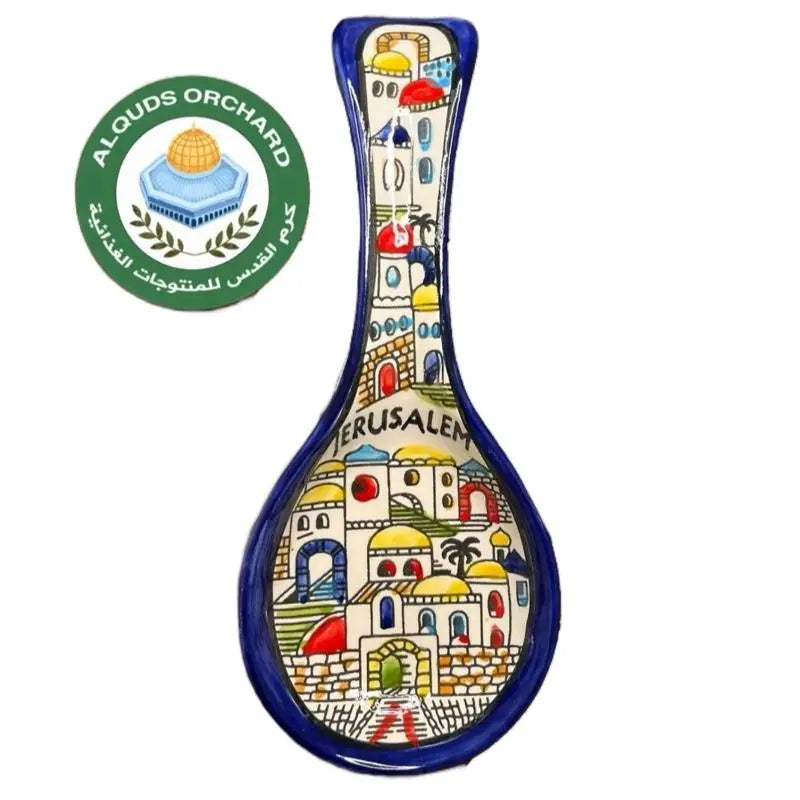 AlQuds Orchard Large 9-inch Spoon Rest Handcrafted in Al-Khalil Palestine Traditional Tableware Cutlery for Dining Enthusiasts