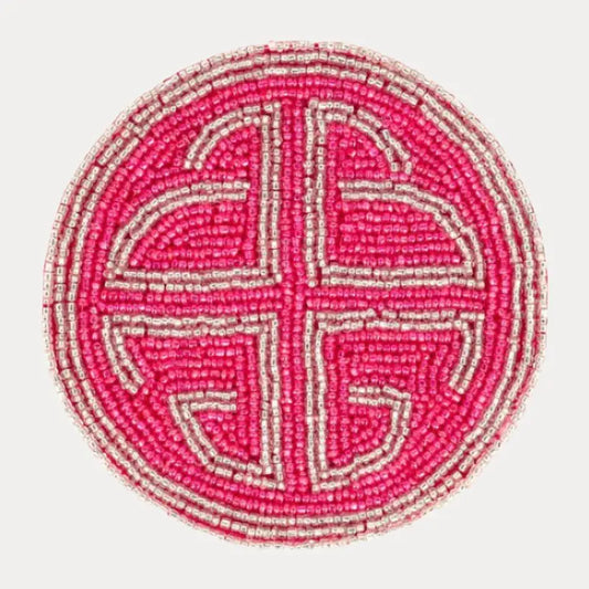 BuDhaGirl Luxe Hand-Beaded Embroidered 4-in Circle Indian Patterned Drink Coasters - Set of 4, Indoor Kitchen Tableware Accessory