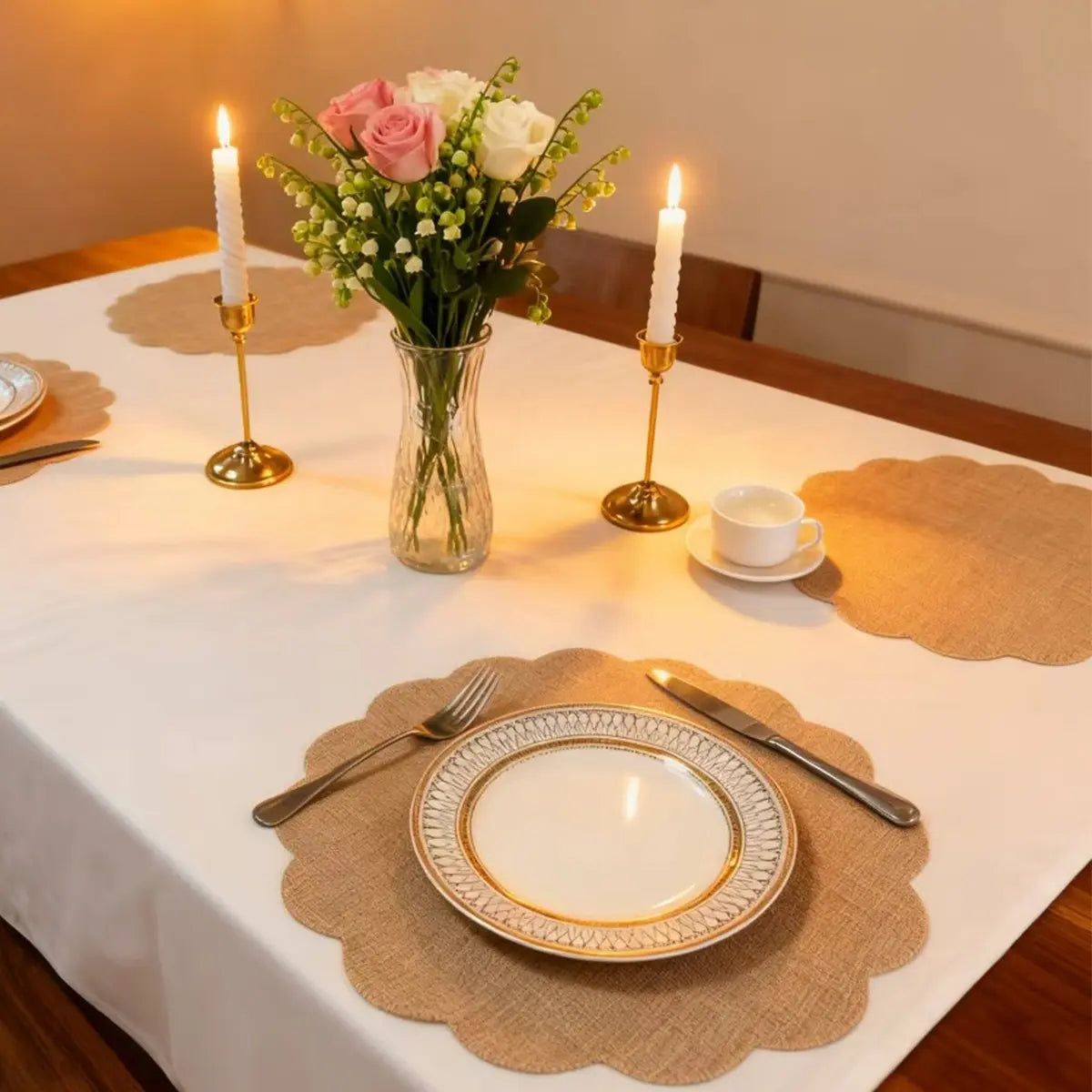 12pc Round Floral Jute Table Mats, 12.99 Inch Rustic Linen Placemats, Household Placemat, Kitchen Decorative Placemat, Bulk Farmhouse Decor, Wedding Mat, Boho Style, Boho Placemats Set, Floral Pattern Placemat, Reusable