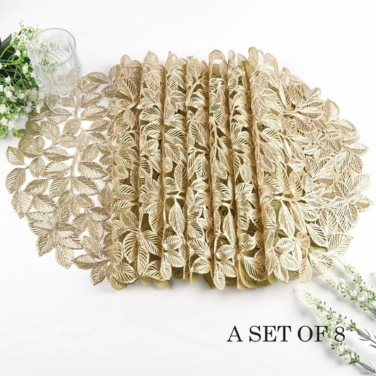 8-Piece Round Leaf Table Mats, Wipeable, Washable Placemats, Modern Style, Perfect for Weddings, Holidays, Parties, Elegant Home Decor