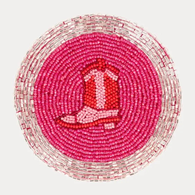 BuDhaGirl Luxe Hand-Beaded Embroidered 4-in Circle Indian Patterned Drink Coasters - Set of 4, Indoor Kitchen Tableware Accessory