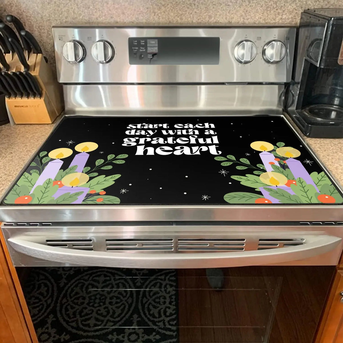 Modern Kitchen Stove Top Rubber Mat, 1 Count Waterproof & Heat Resistant Kitchen Stove Top Mat with 2 Hooks, Kitchen Decorative Placemat for Home Dining Room Barbecue Office, Dinnerware, Kitchenware, Household Placemat